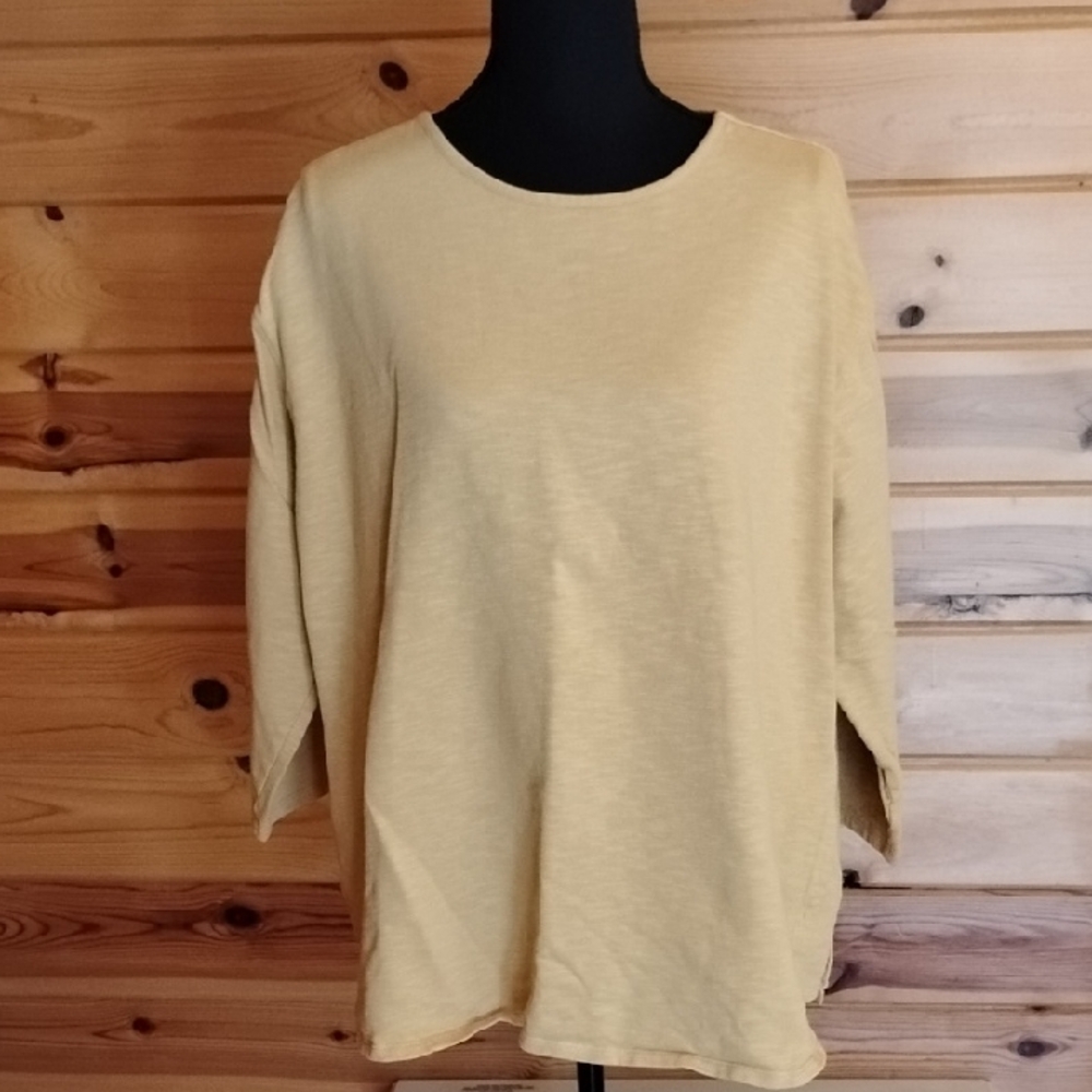 Orvis Yellow Relaxed Fit 3/4 sleeve Top 100% Cotton